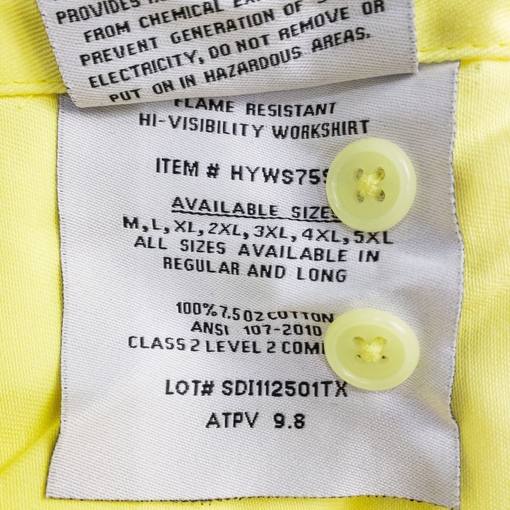 RASCO FR Flame Resistant Mens 2XL Hi Vis Reflective Yellow Long Sleeve - Picture 11 of 13